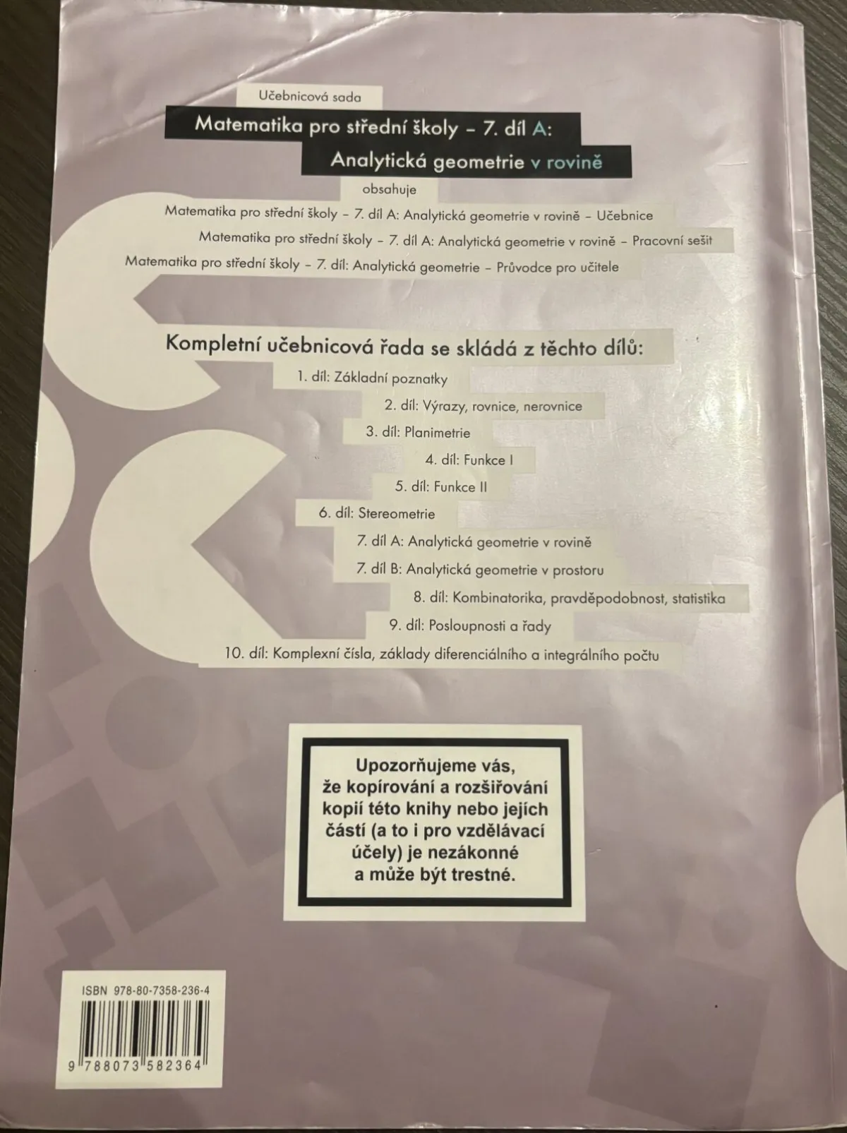 Matematika pro SŠ 7. díl A - učebnice - Analytická  geometrie v rovině, fotografie 2